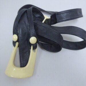 VINTAGE ILANA GOOR BELT black double wrap bone buckle